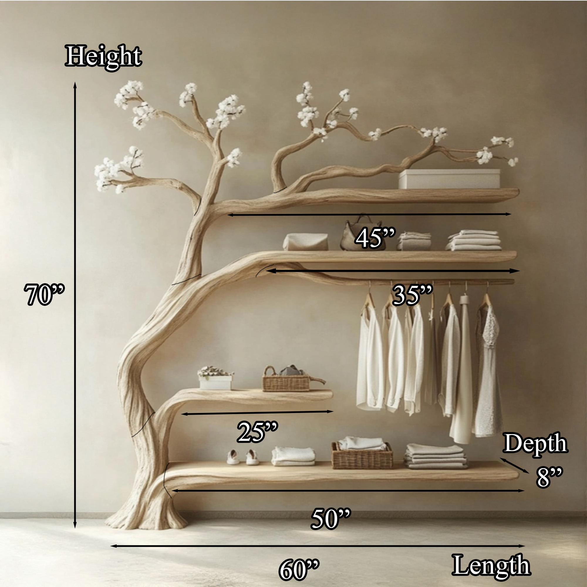 Wood Tree Branch Coat Rack Handcrafted SINLTB134