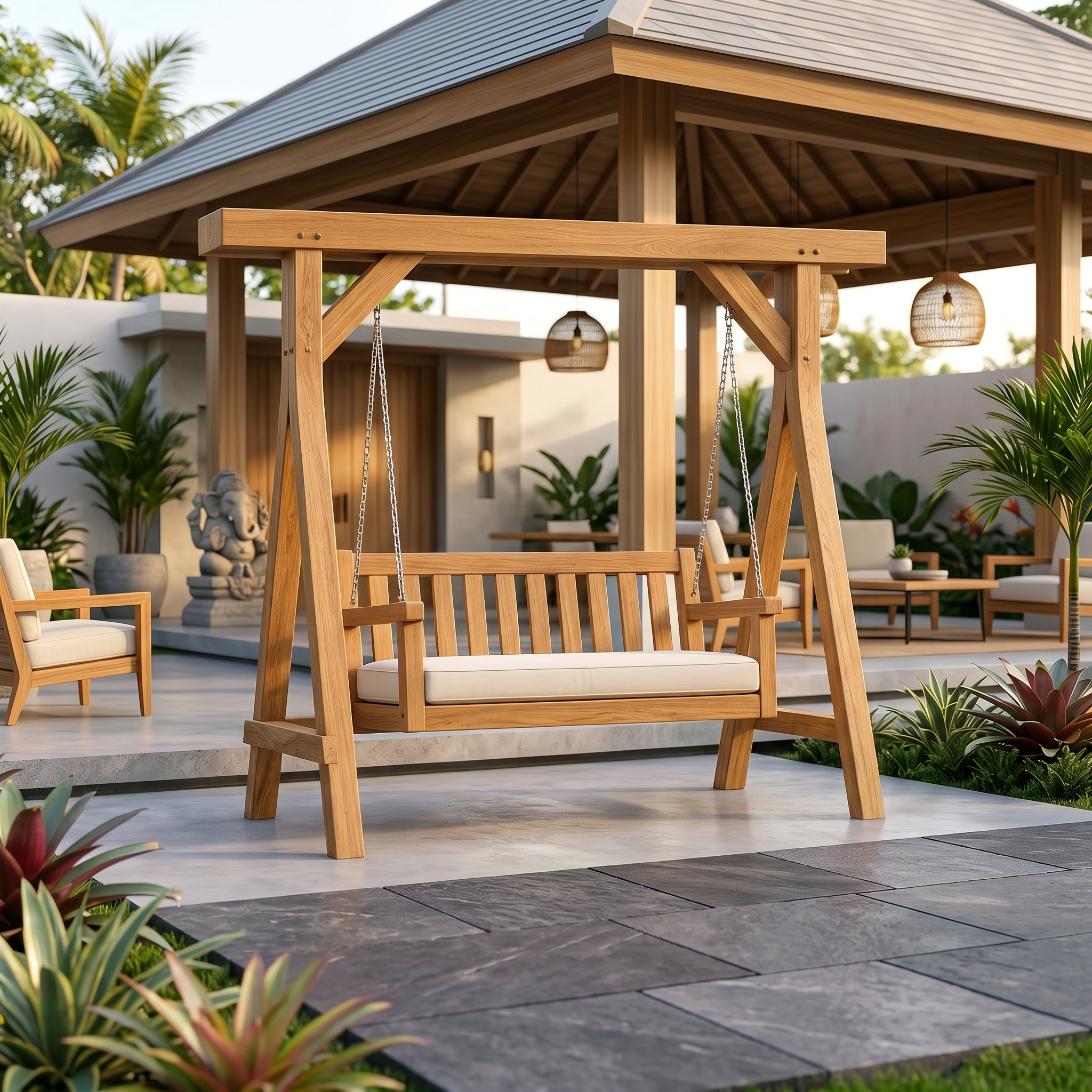Elegant Wooden Swing With Planter Frame SILDTTRSWI013