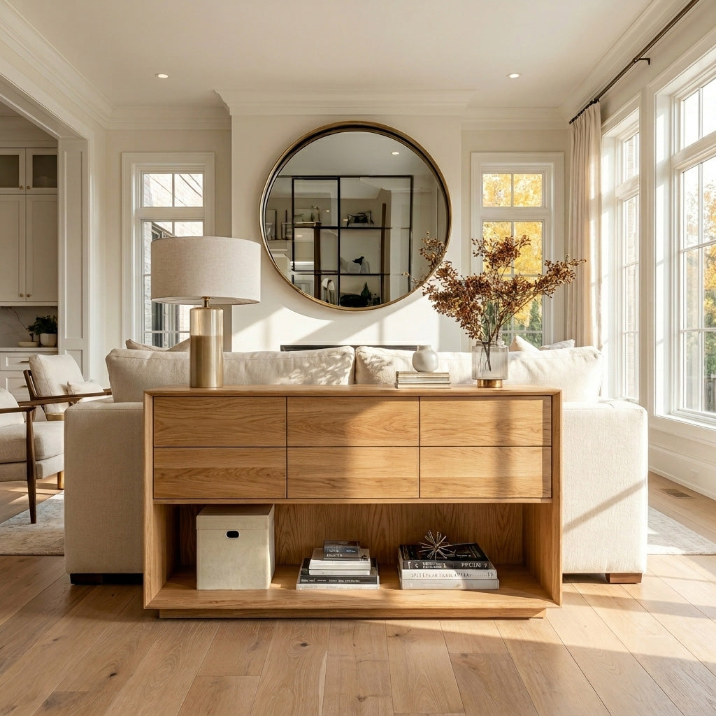 Minimal Wood Console Table With Multi Drawer For Entry Space RTTHHNCS029