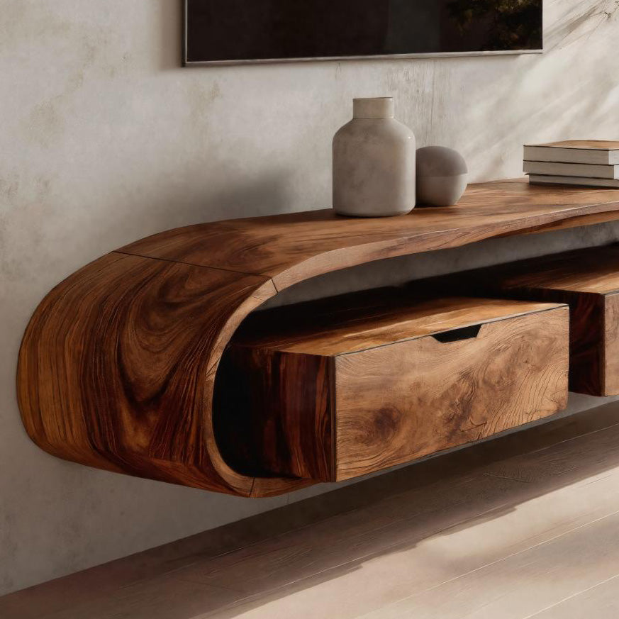 Minimal Curved Floating TV Console With Drawers For Living RTTHHNTVC057