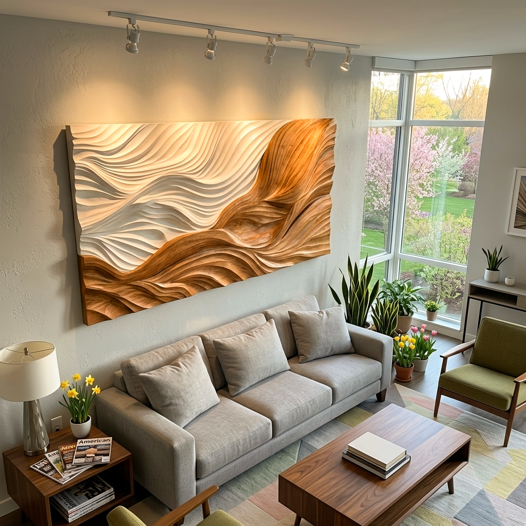 Modern Wooden Wall Art With Carved Wave For Home Decor RTTHTTWA126