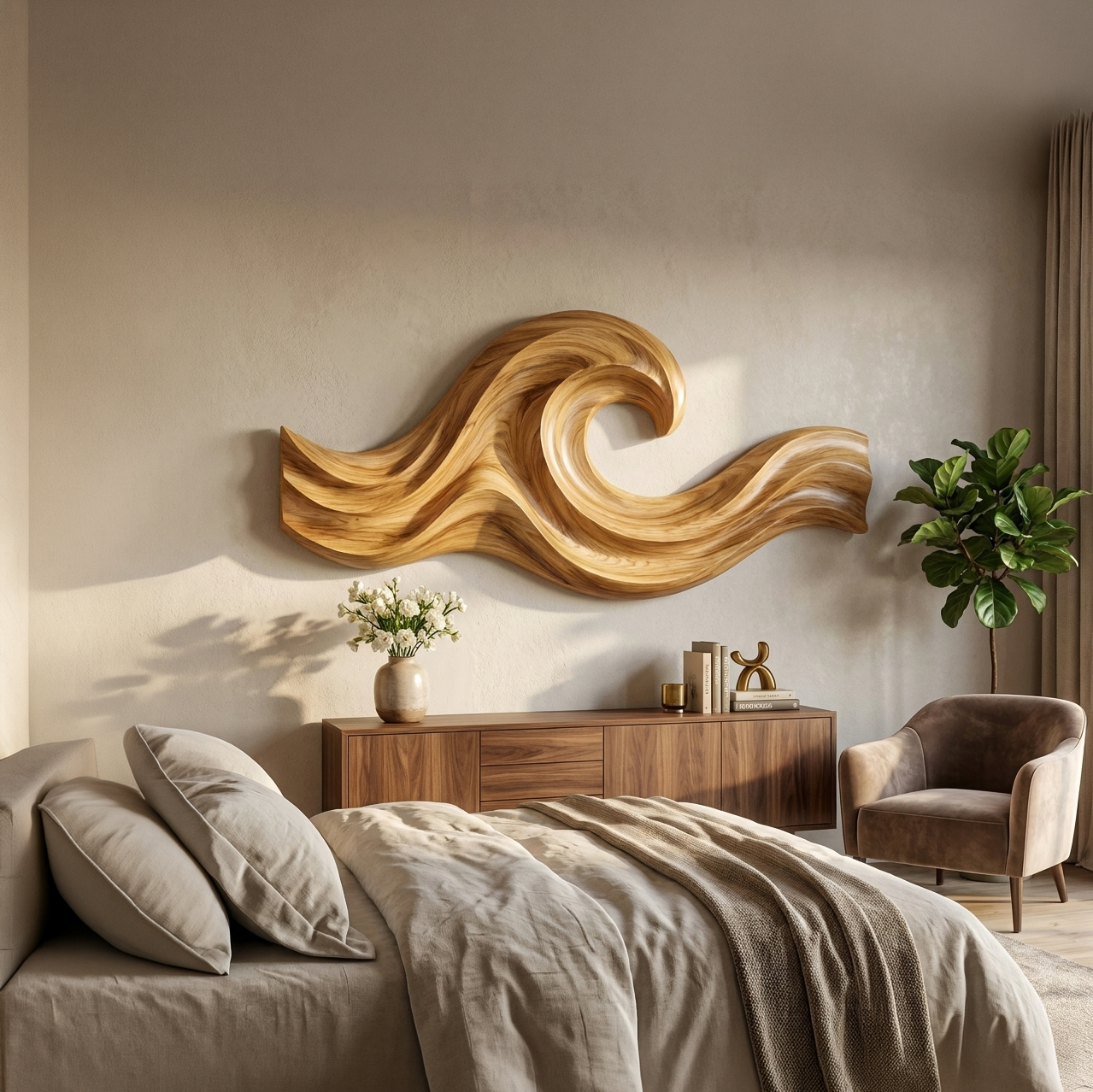 Wave Inspired Wood Wall Art For Luxury Living Room Space RTTHTTWA139