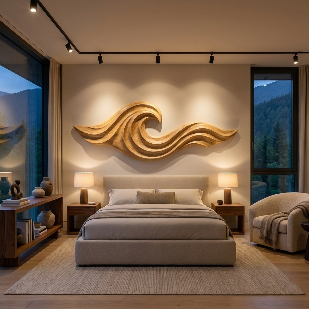 Wooden Ocean Wave Wall Art For Cozy Living Room Decor RTTHTTWA140
