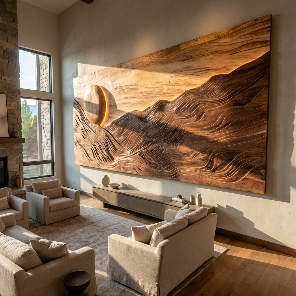 Large Sun Over Mountains Wooden Wall Art For Home RTTHHNWA161