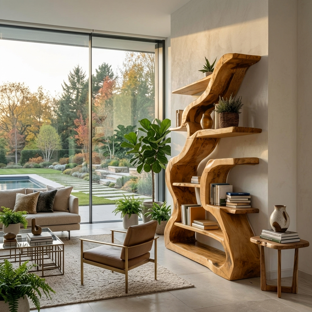 Organic Sculptural Bookshelf With Curved Design For Living Room SITHTTBS033