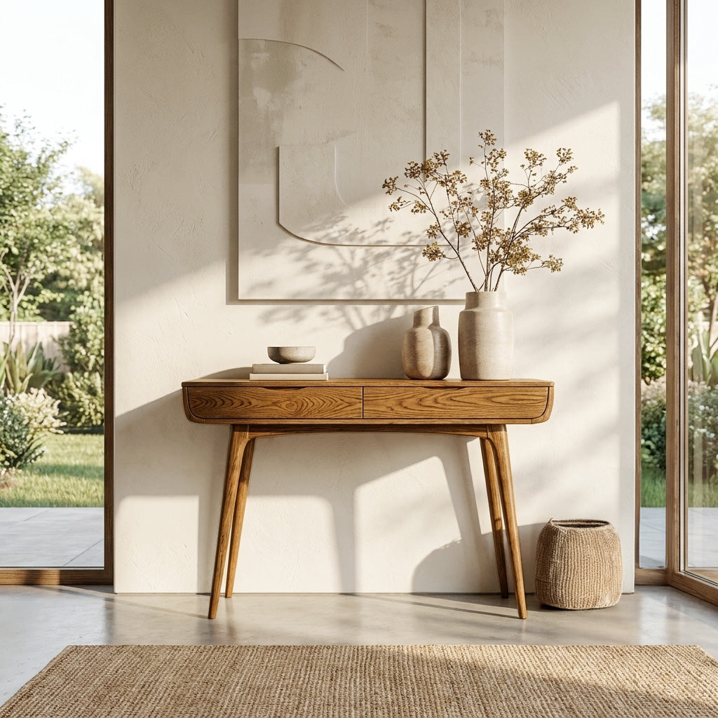 Mid Century Natural Wood Console Table For Hallway Decor RTTHHNCS024