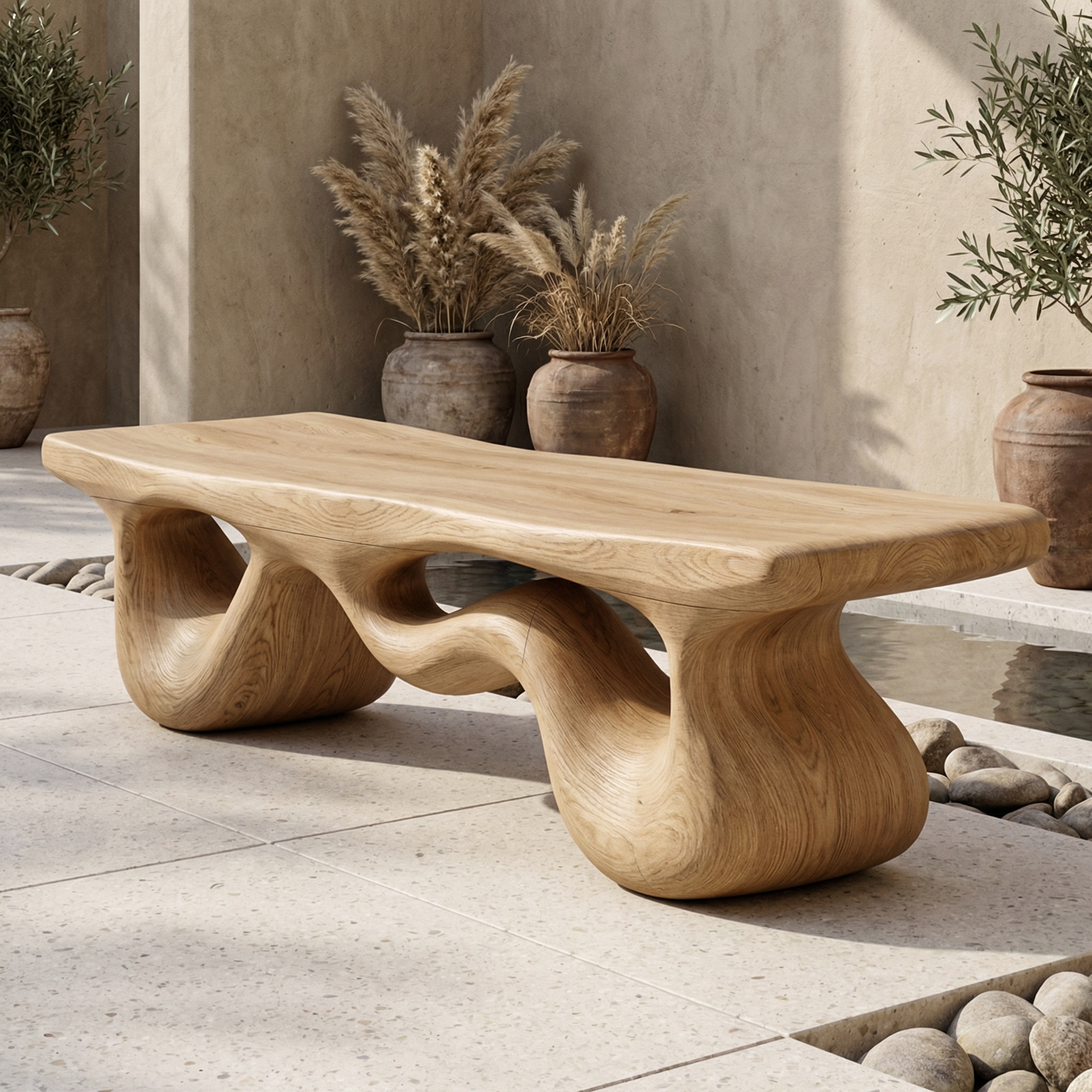 Contemporary Loop Bench Solid Wood Artistic Curved Base Entryway SINLHARS093