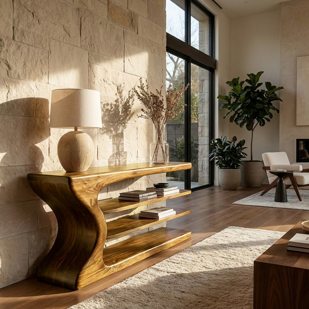 Artistic Natural Wood Console Table For Minimal Entry Interior RTTHHNCS034