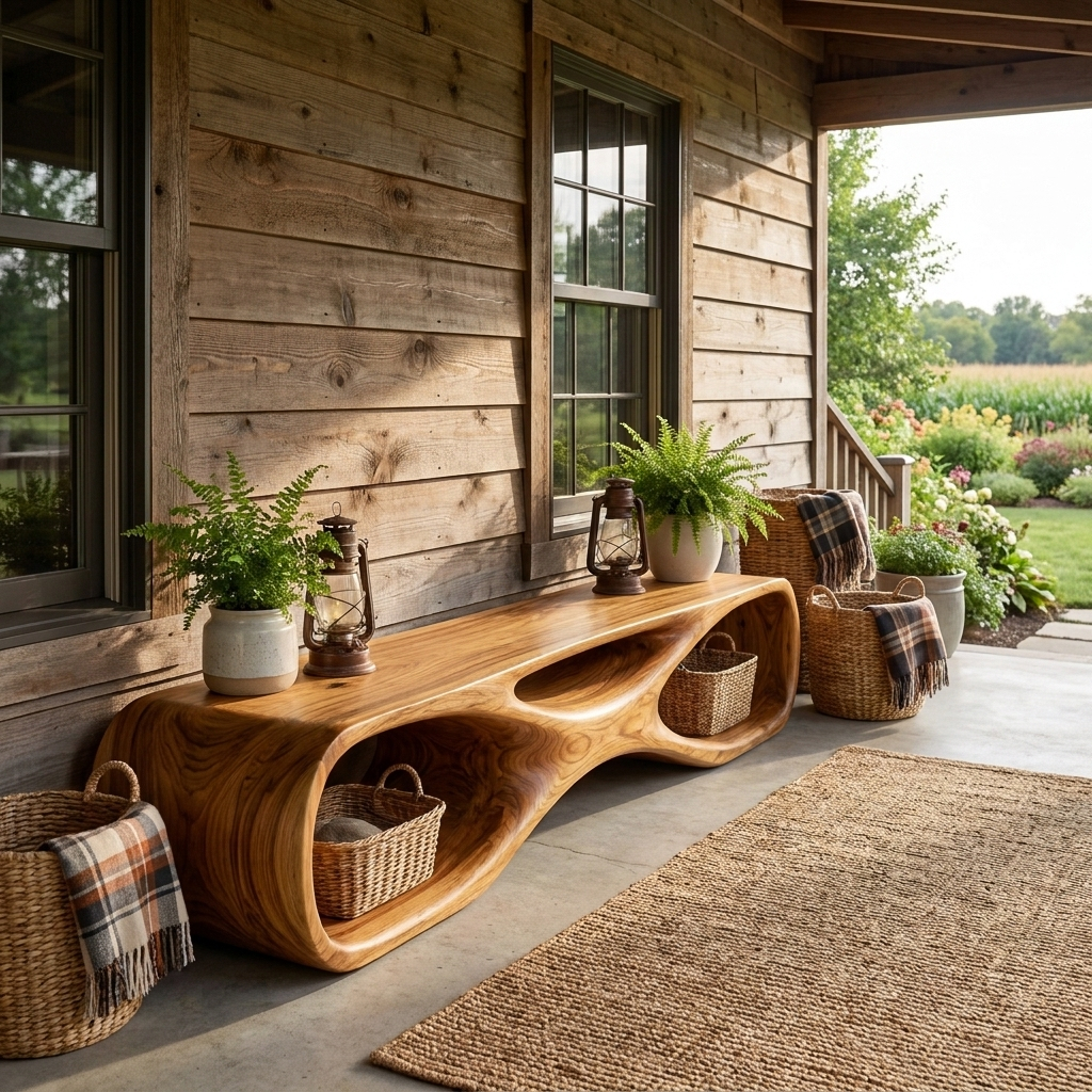 Artistic Wooden Bench With Organic Shape For Hallway RTTHTTCHR094