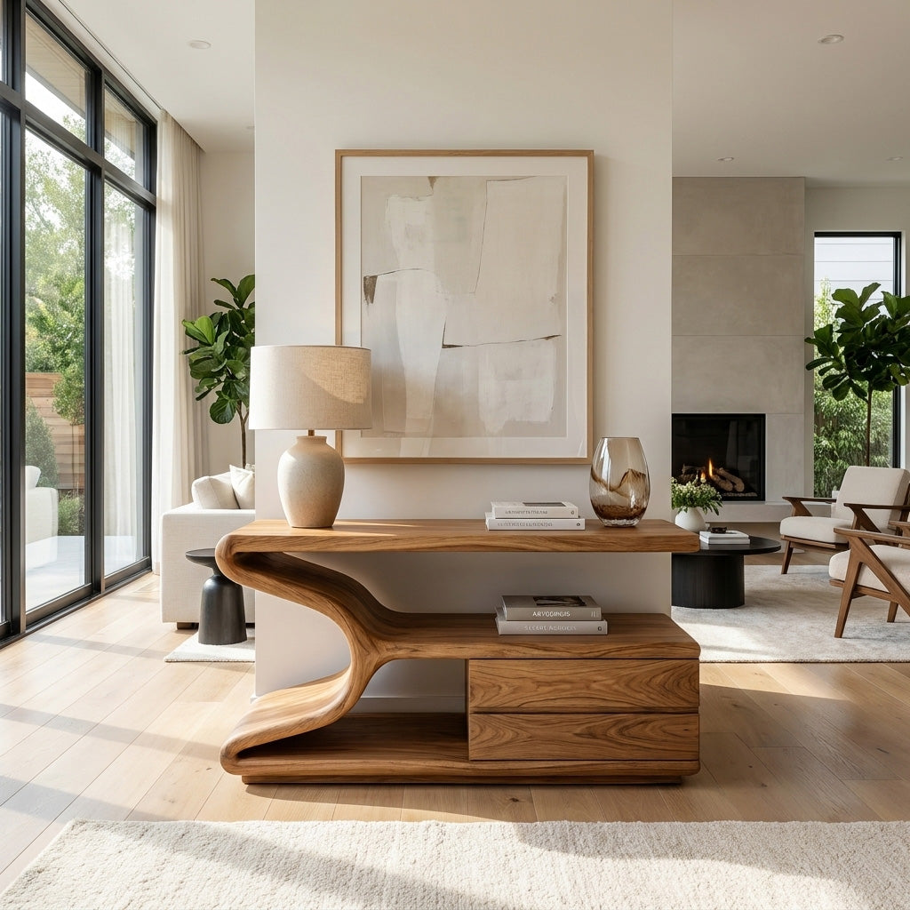 Modern Wooden Console Table With Storage For Statement Living Space RTTHHNCS035