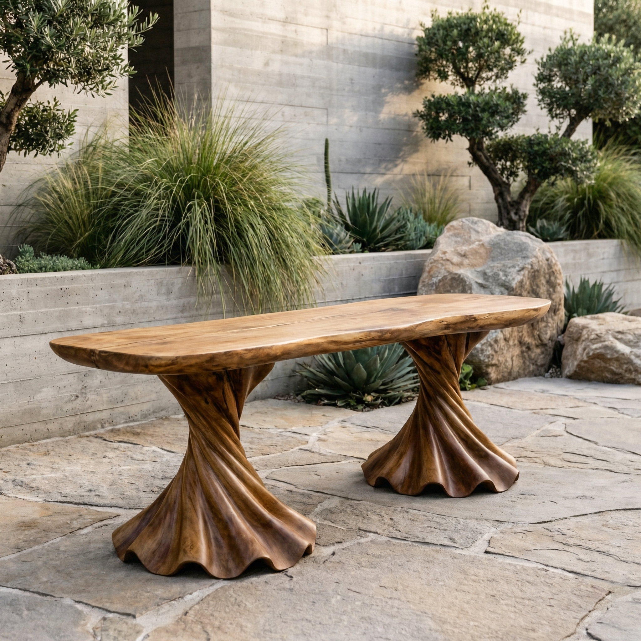 Rustic Bench Solid Wood Twisted Pedestal Base Entryway SINLHARS094