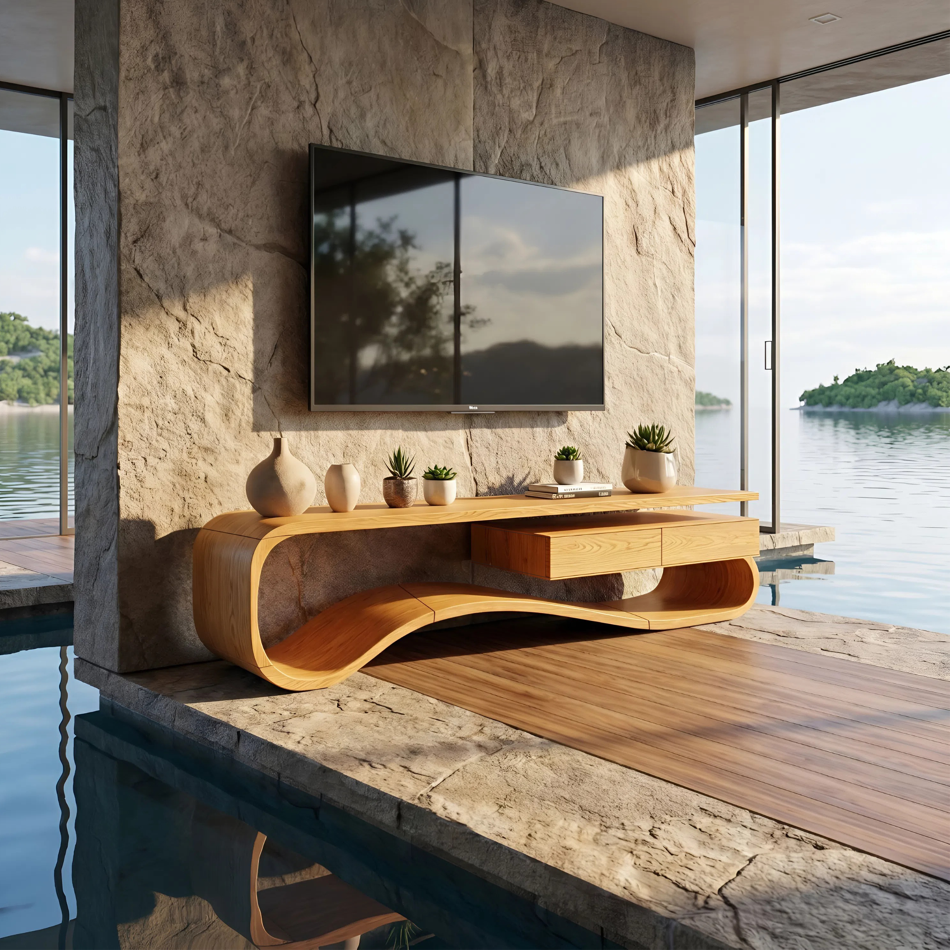 Contemporary Organic TV Stand For Lounge Area SILDTTNTVC122