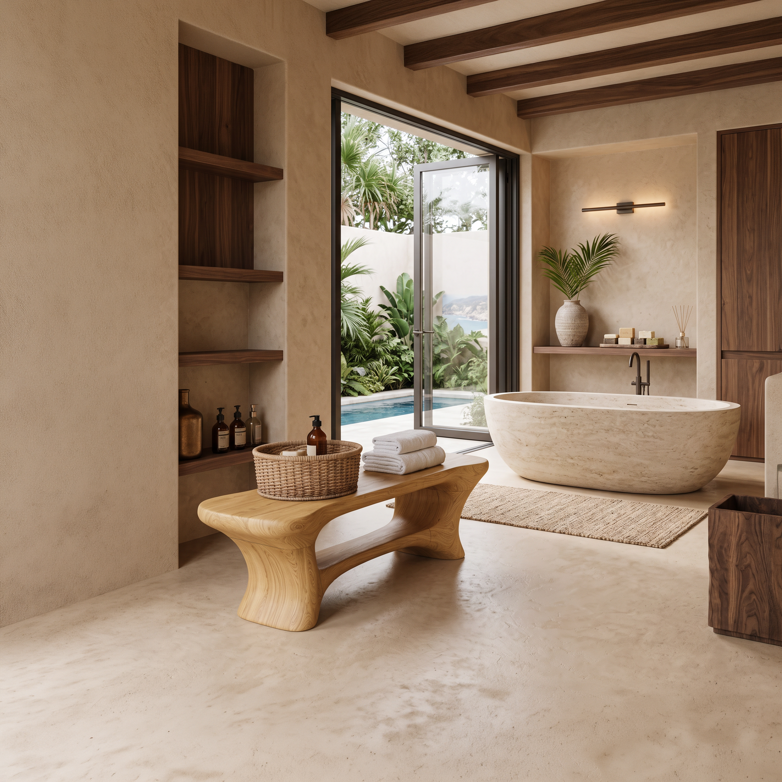 Modern Organic Bathroom Seat With Center Shelf For Bathroom SITHTTSB021