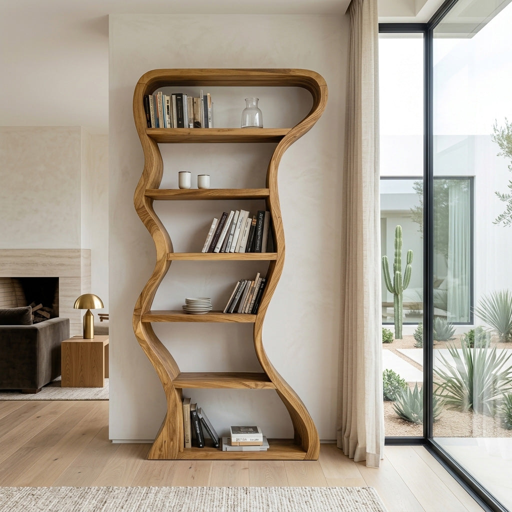 Organic Sculpture Wavy Bookshelf For Living Room Or Office Furniture SITHHNBS068