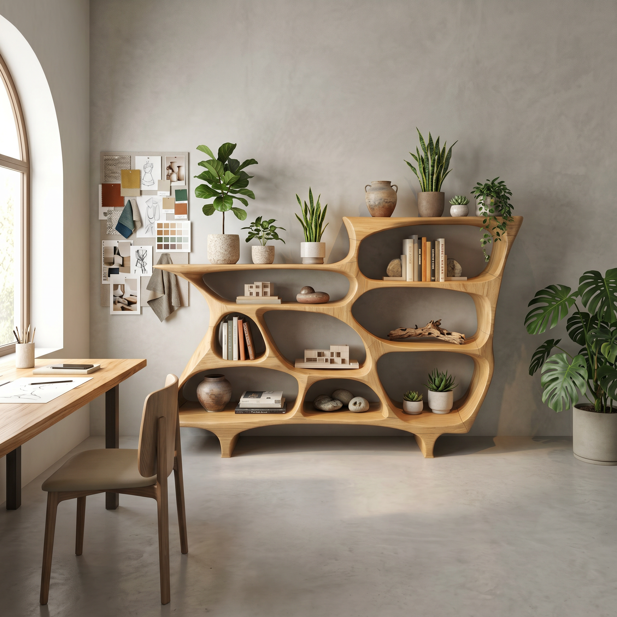 Contemporary Organic Bookshelf With Open Shelves For Living Room Or Office SITHTTBS030