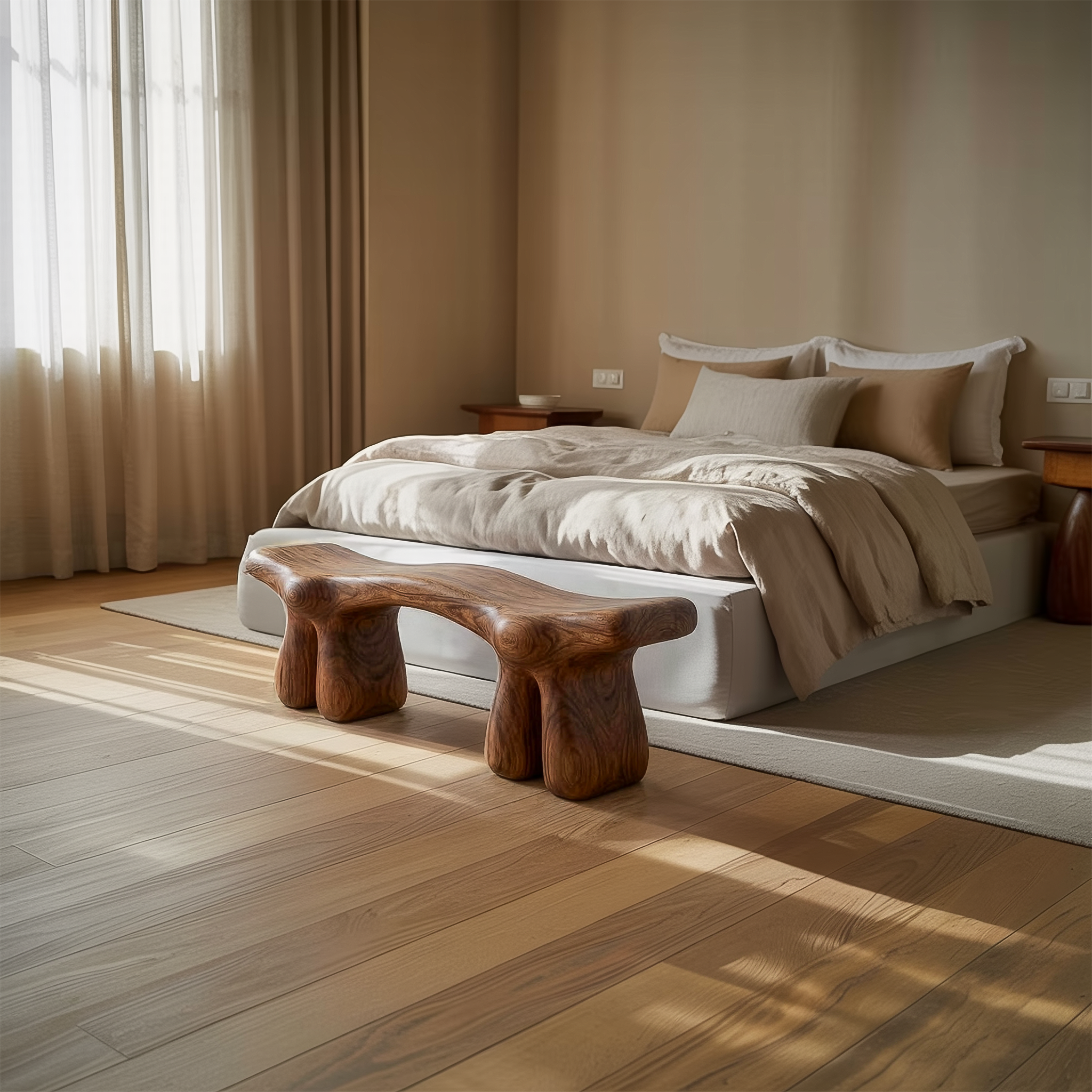 Mid Century Organic Bench For Entryway And Living Room SINLSARS070