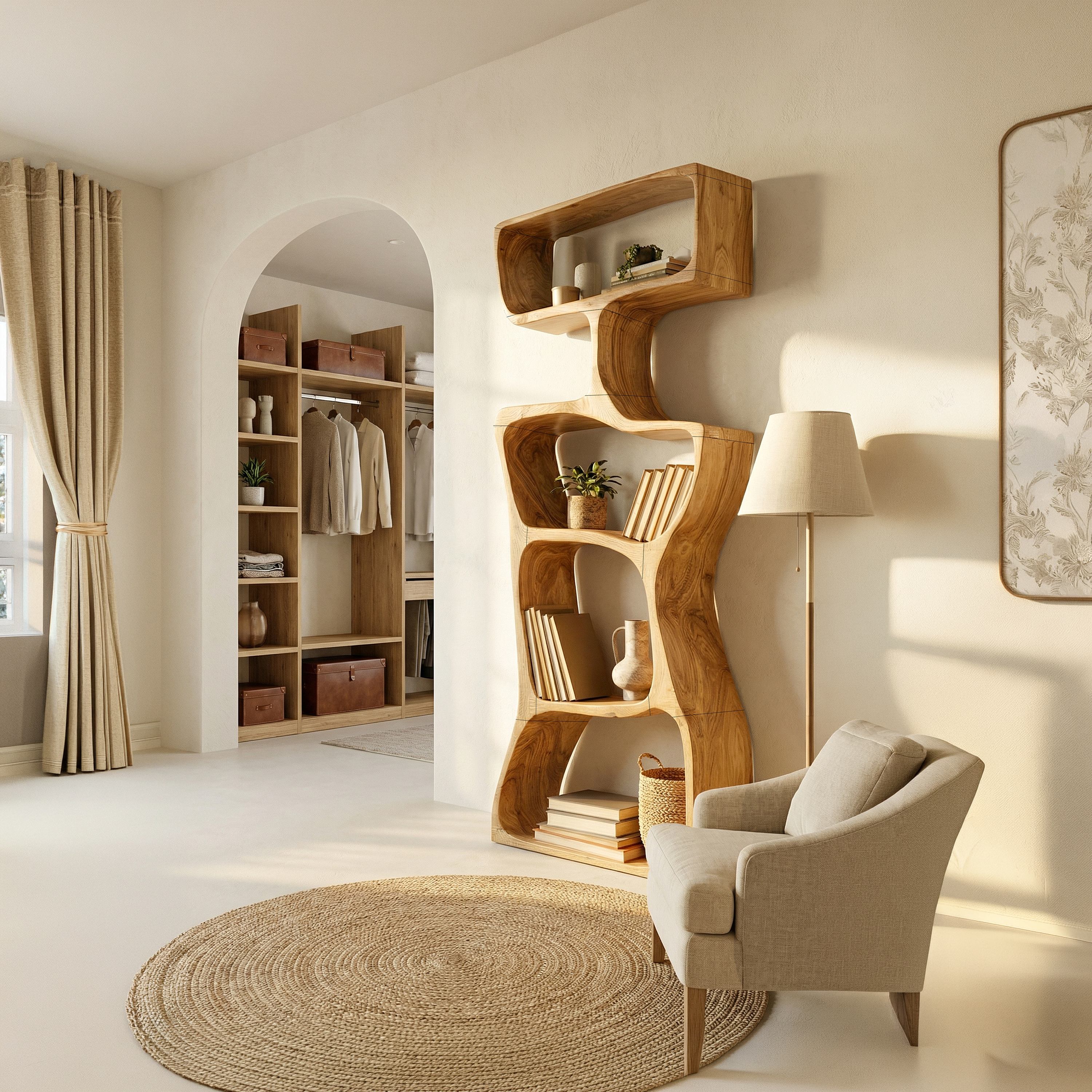 Organic Modern Asymmetrical Bookshelf Reading Nook Display SILDTTRBS014