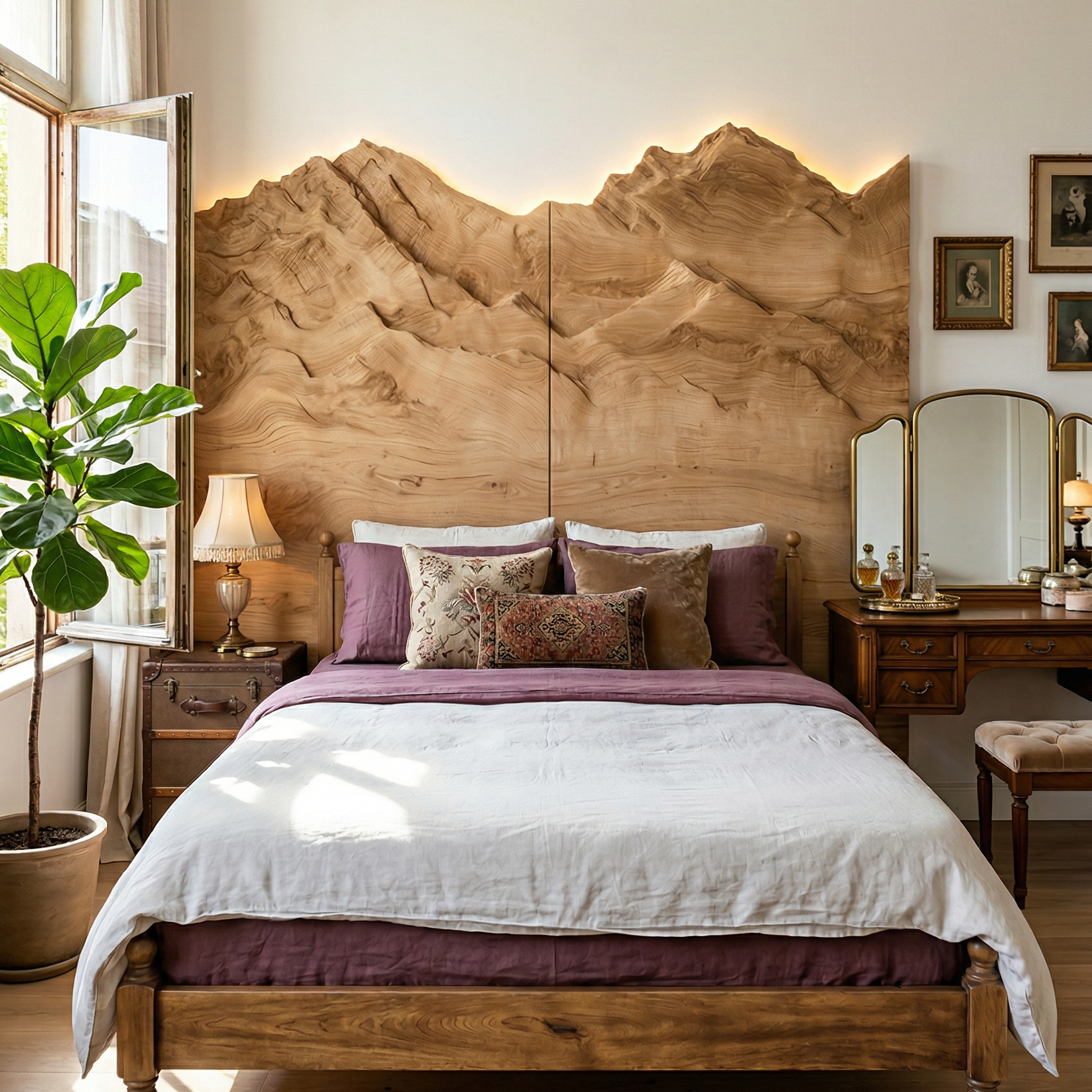 Mountain Relief Wood Headboard For Luxury Inspired Bedroom Design SILDTTRHB005
