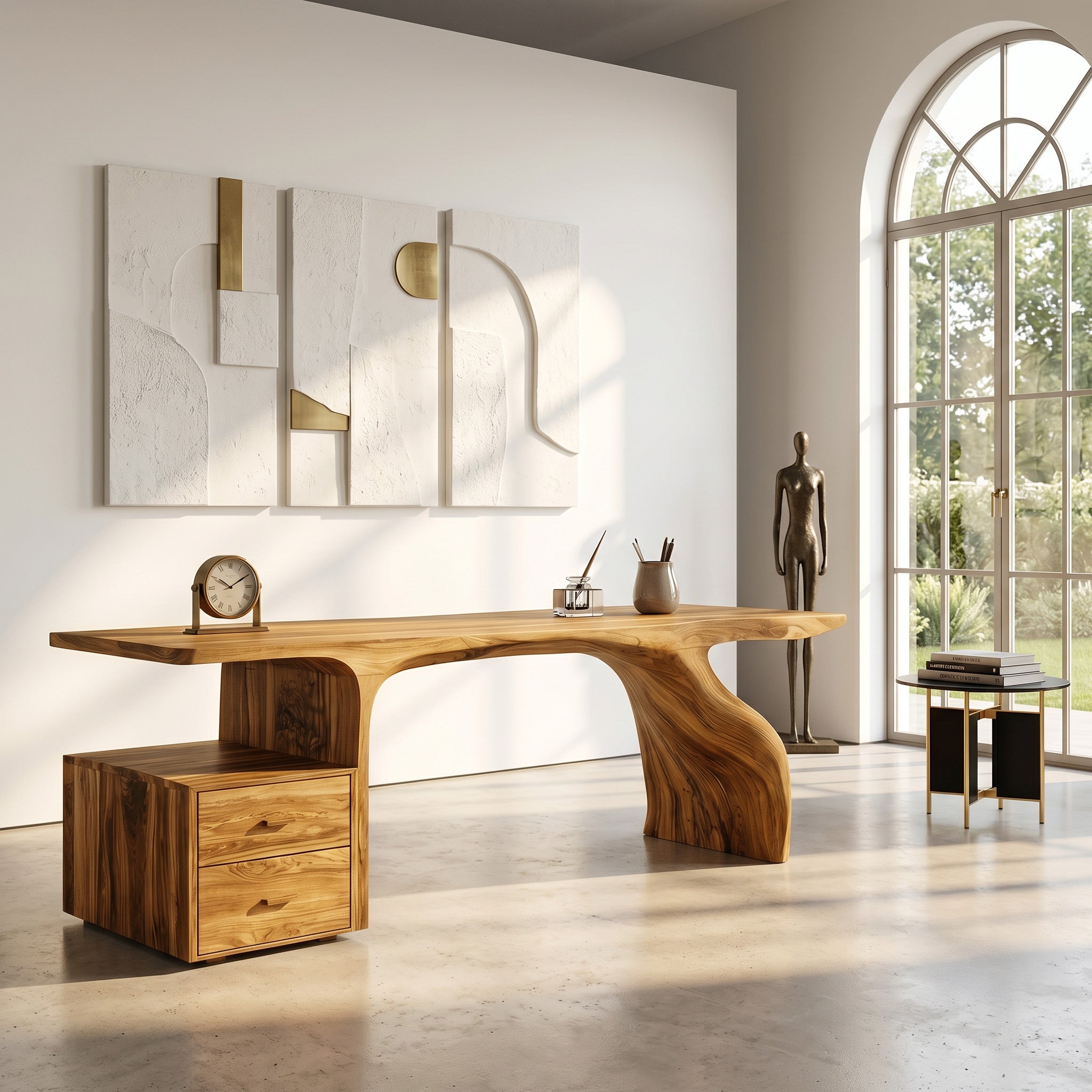 Organic Live Edge Wood Desk With Storage Drawers For Workspace RTTHHNDE098