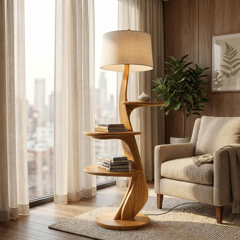 Contemporary Wooden Floor Lamp With Shelf For Living Room RTTHHNLAM072