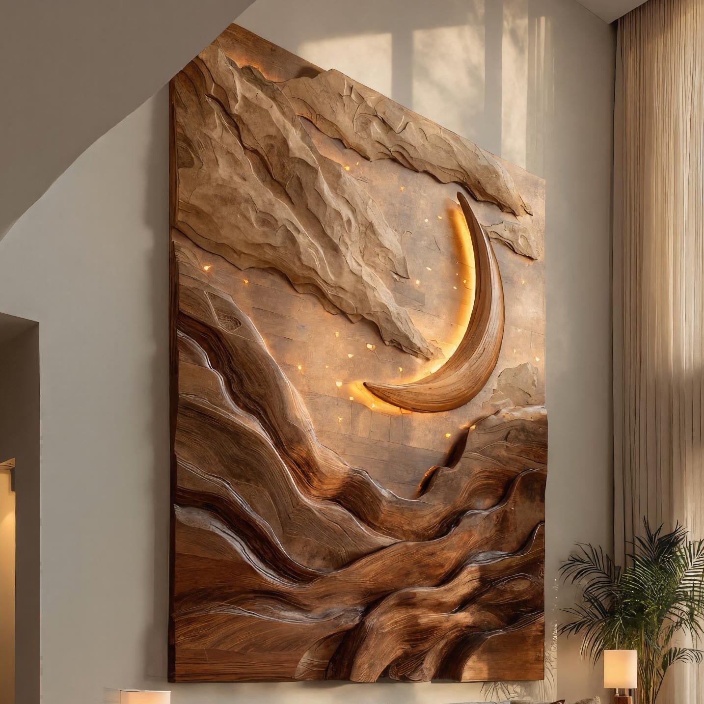 Crescent Moon Mountain Wood Wall Art For Living Decor RTTHHNWA164