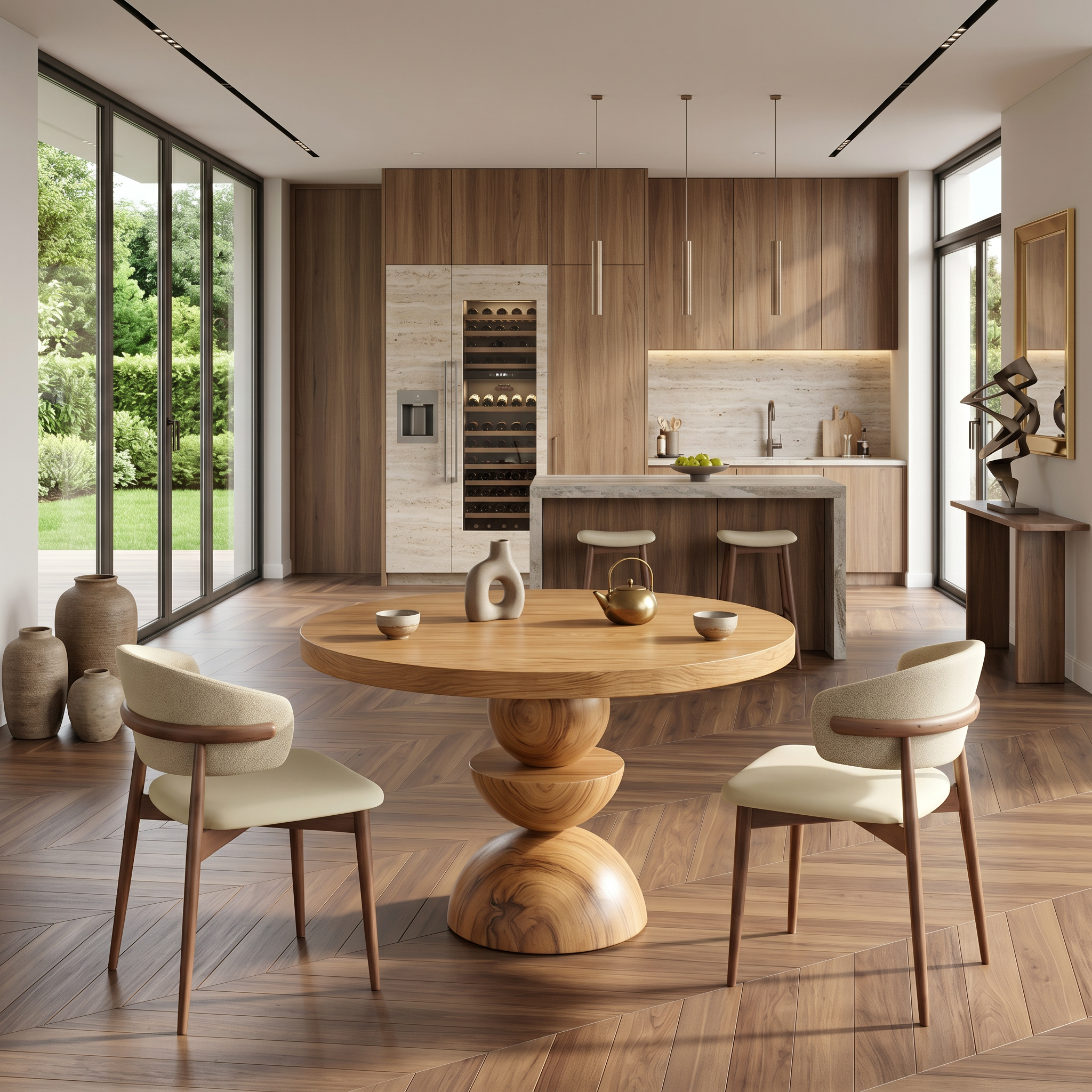 Modern Round Dining Table With Geometric Base For Kitchen And Dining Room SITHTTDN001