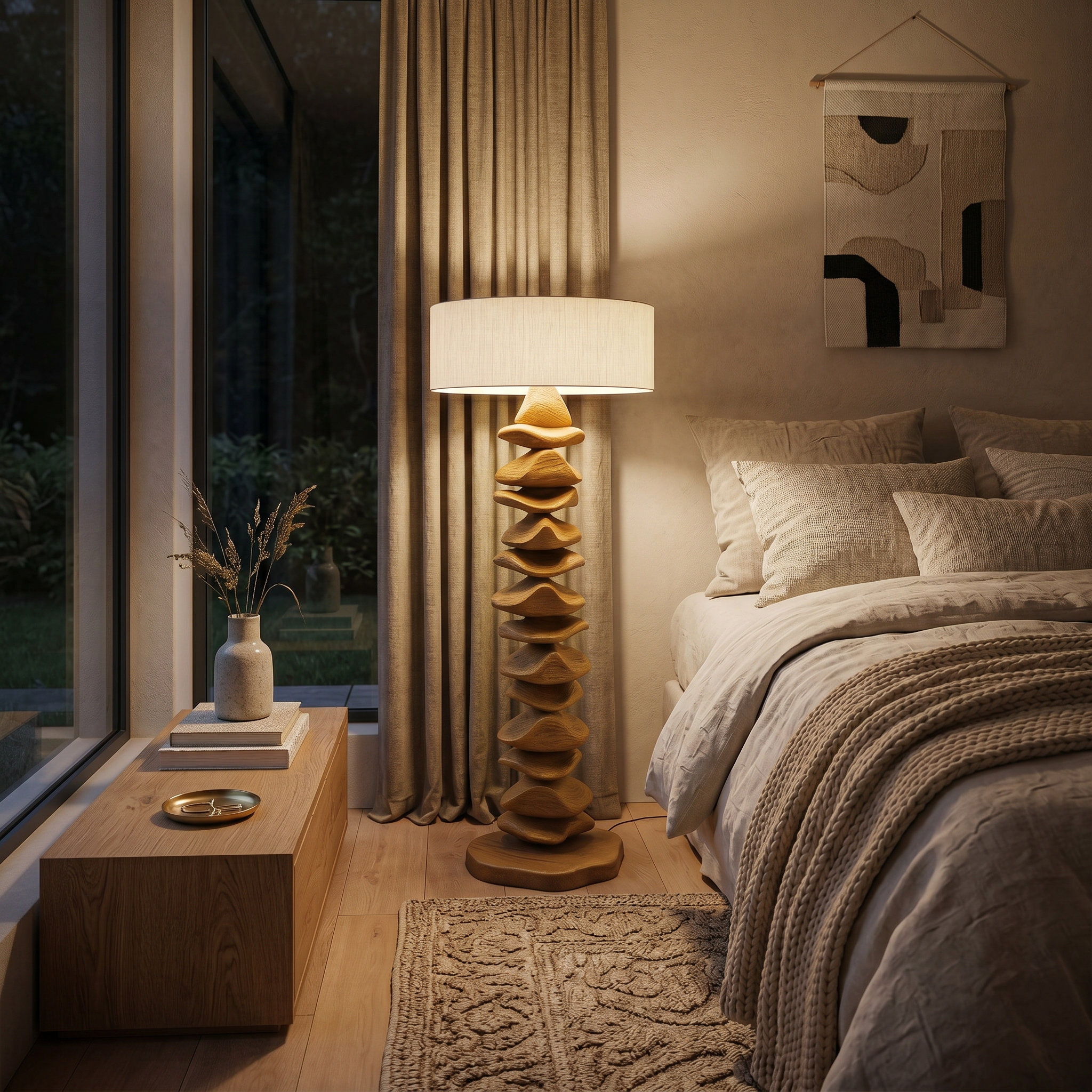 Handcrafted Sculptural Floor Lamp With Carved Base For Living Room SITHTTLAM015