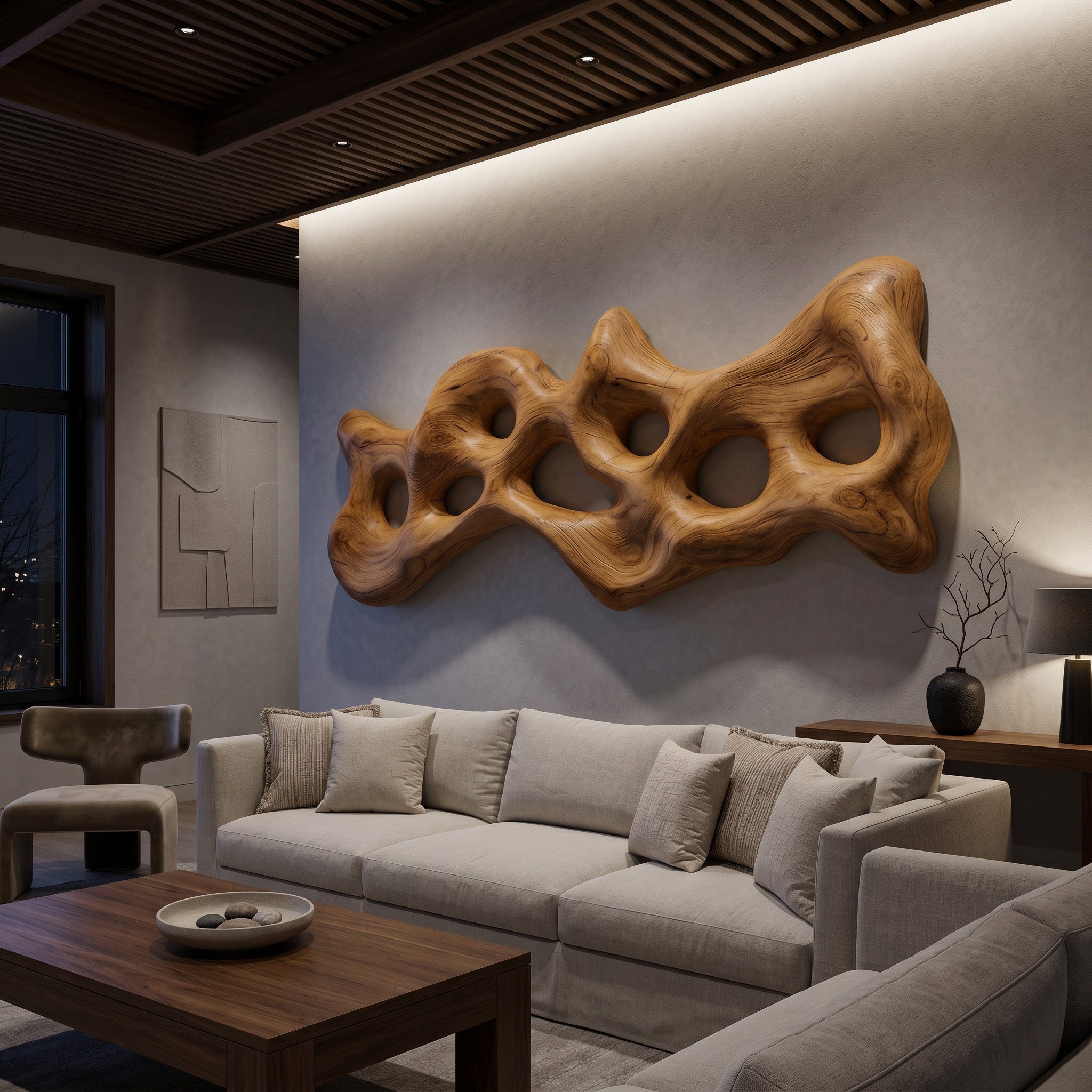 Organic Wall Art Sculpture With Carved Design For Living Room SITHHNWA012