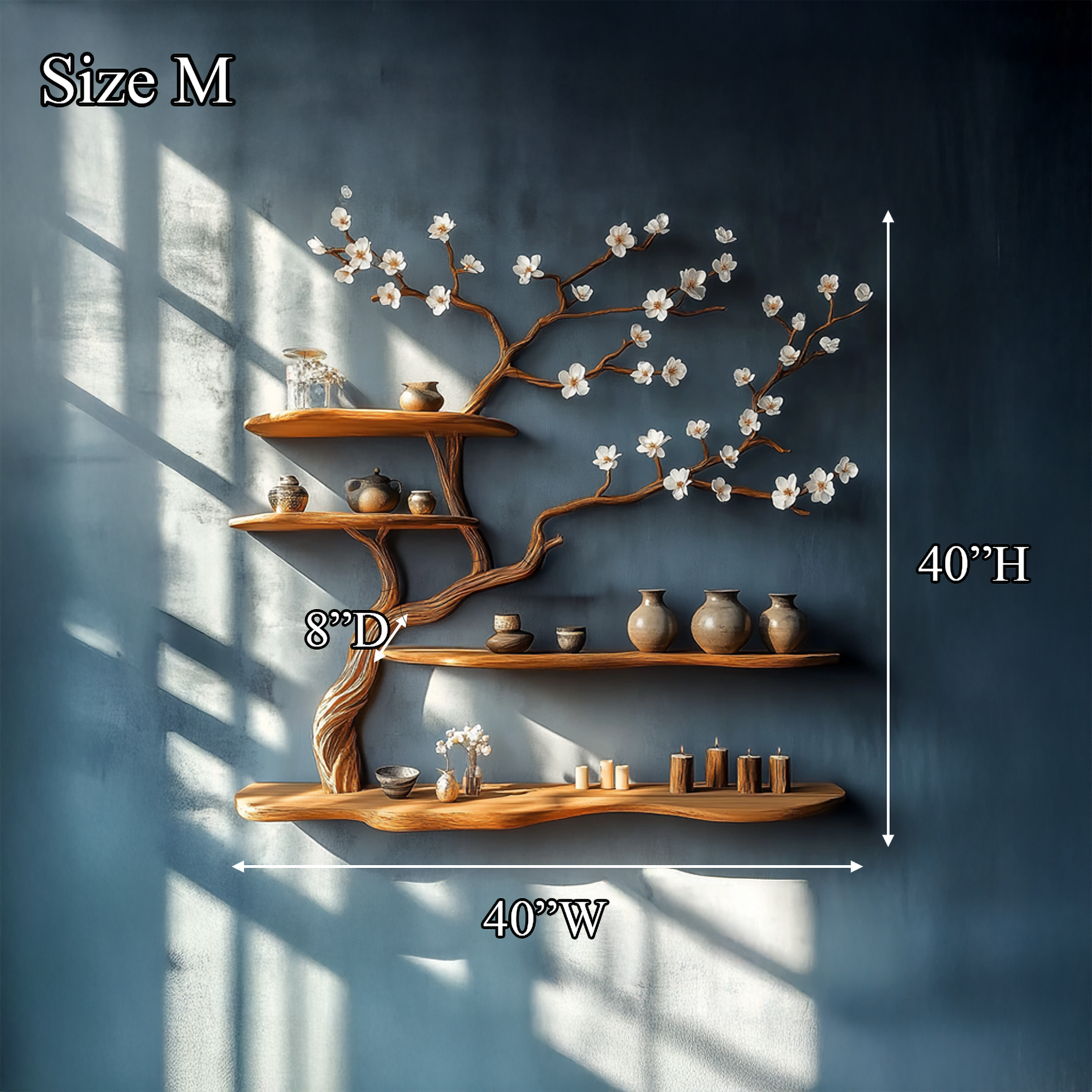 Rustic Blossom Floating Shelf Solid Wood Wall Art Living Room SINLSATBS075