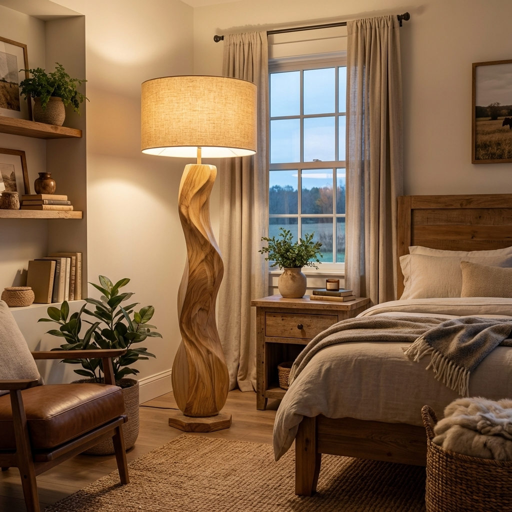 Modern Wood Floor Lamp Sculptural Design For Living Room RTTHTTLAM034