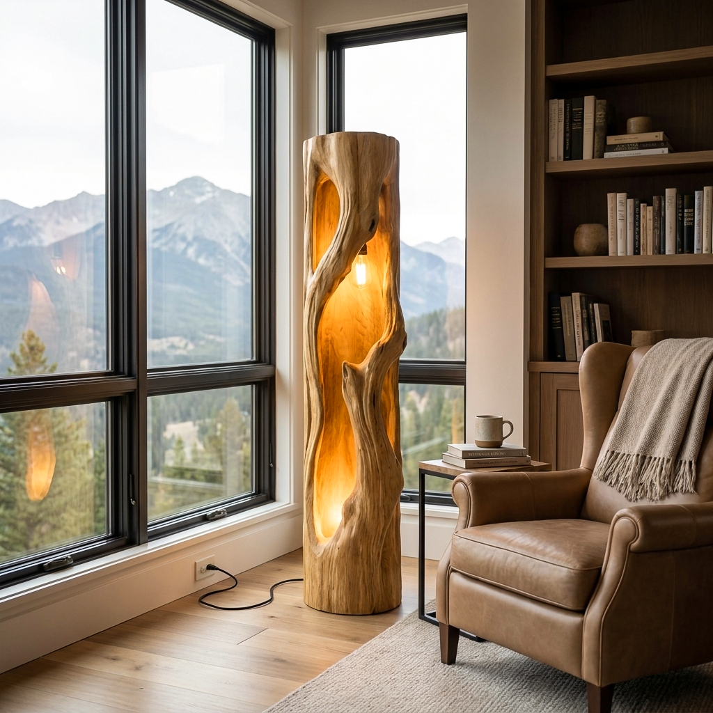 Rustic Natural Wood Floor Lamp For Statement Living Room RTTHTTLAM049