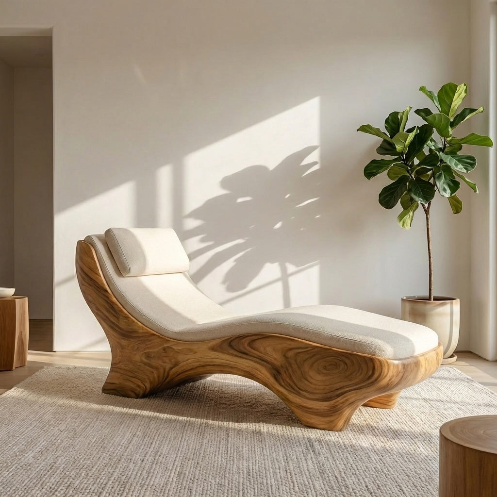 Sculptural Natural Wood Lounge Chair For Bedroom Corner RTTHHNSFA033