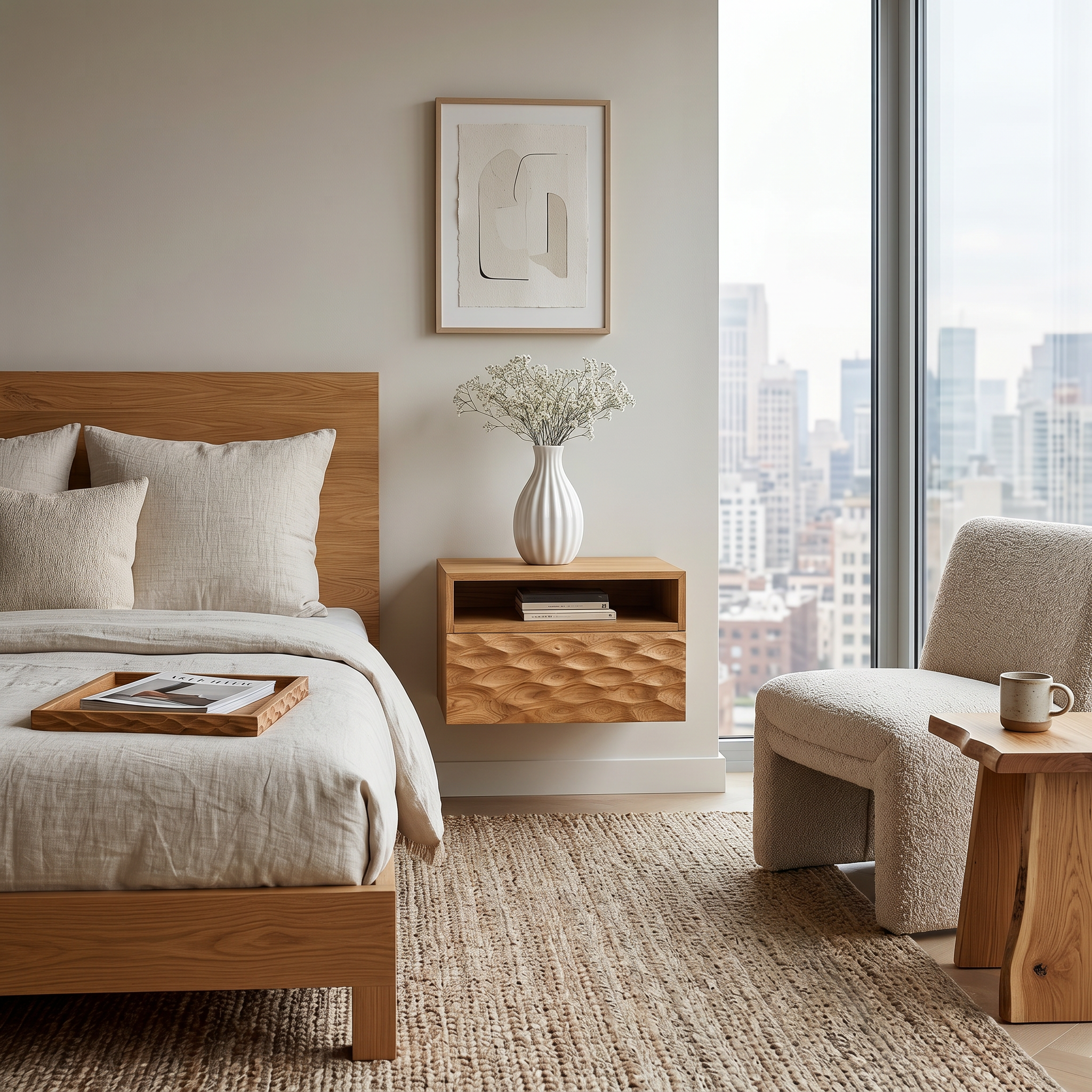Modern Wooden Wall Mounted Nightstand With Open Shelf For Bedroom RTTHTTNS029