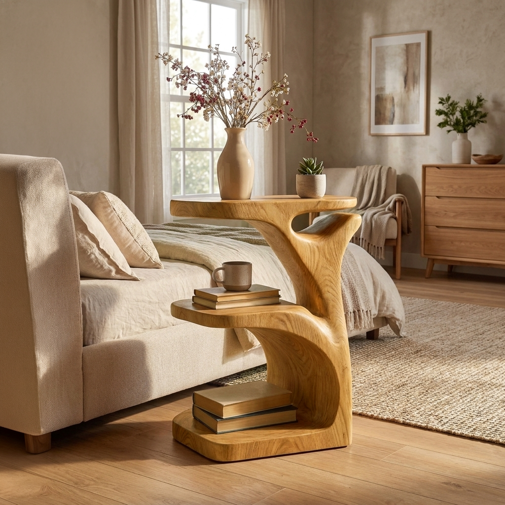 Modern Wooden Nightstand With Open Shelf For Bedroom RTTHTTNS034