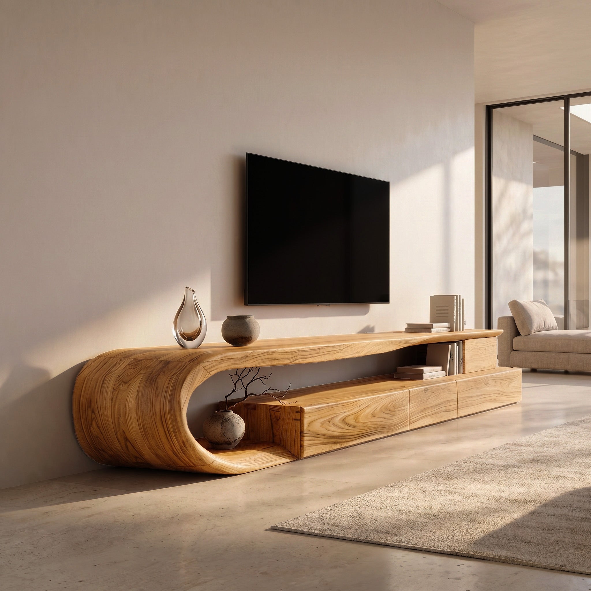 Modern Curved TV Console With Drawer For Living Room SITHHNTVC025