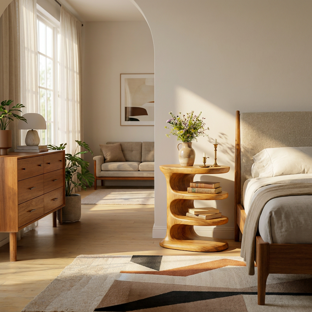 Wooden Nightstand Multi Layer Design For Modern Bedroom RTTHTTNS042