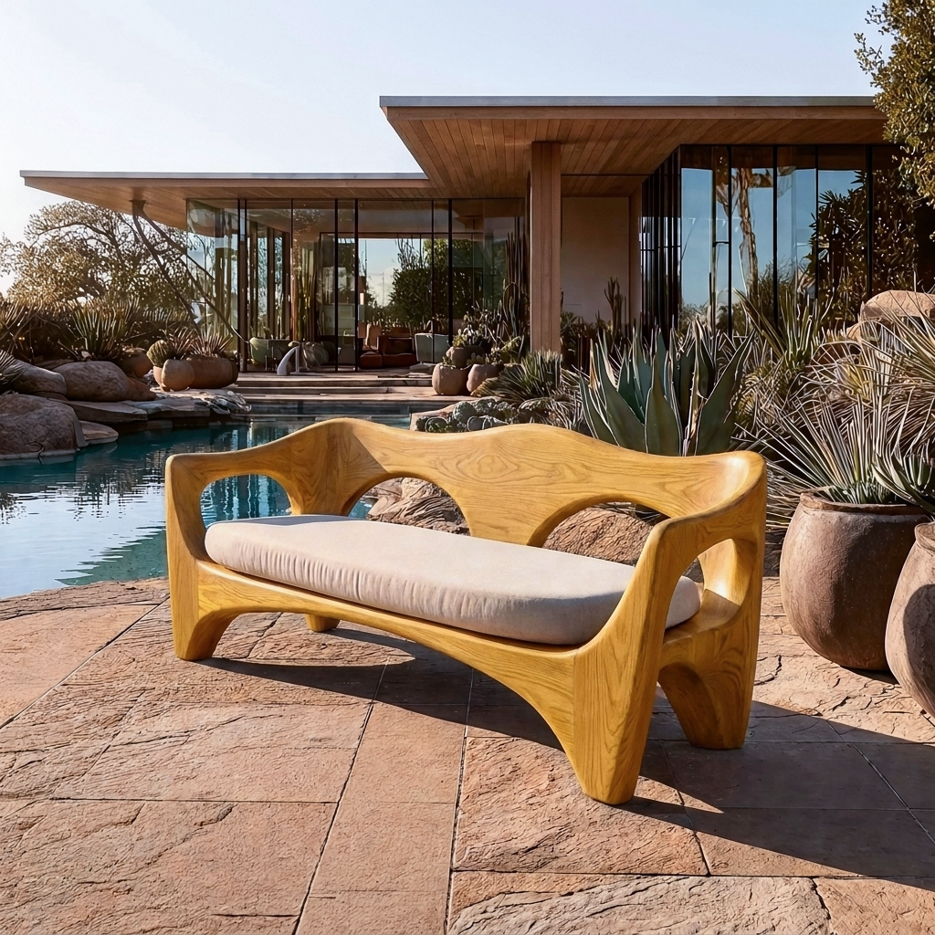 Mid Century Wood Sofa Sculptural Frame For Patio RTTHTTSF035