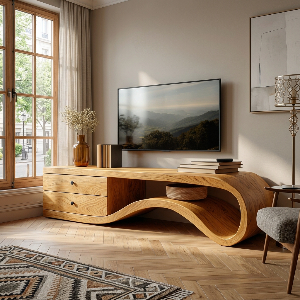Modern Curved Wooden TV Stand For Living Area RTTHTTTVC079