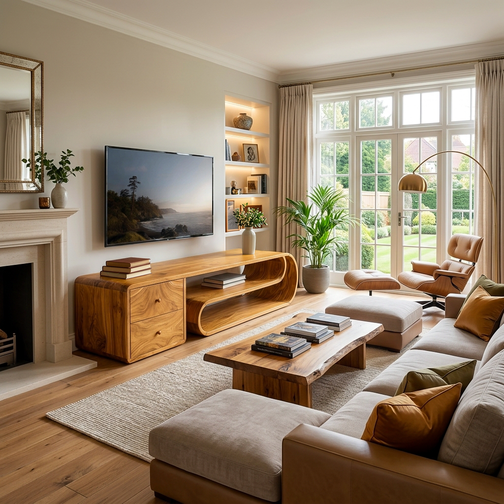 Wooden TV Console With Drawers For Living Room Setup RTTHTTTVC078
