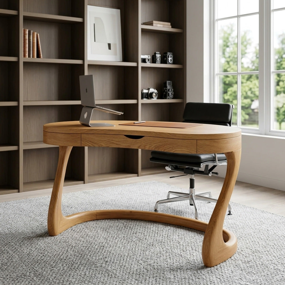 Modern Sculpted Desk With Drawers For Minimalist Home Office SITHHNDE025