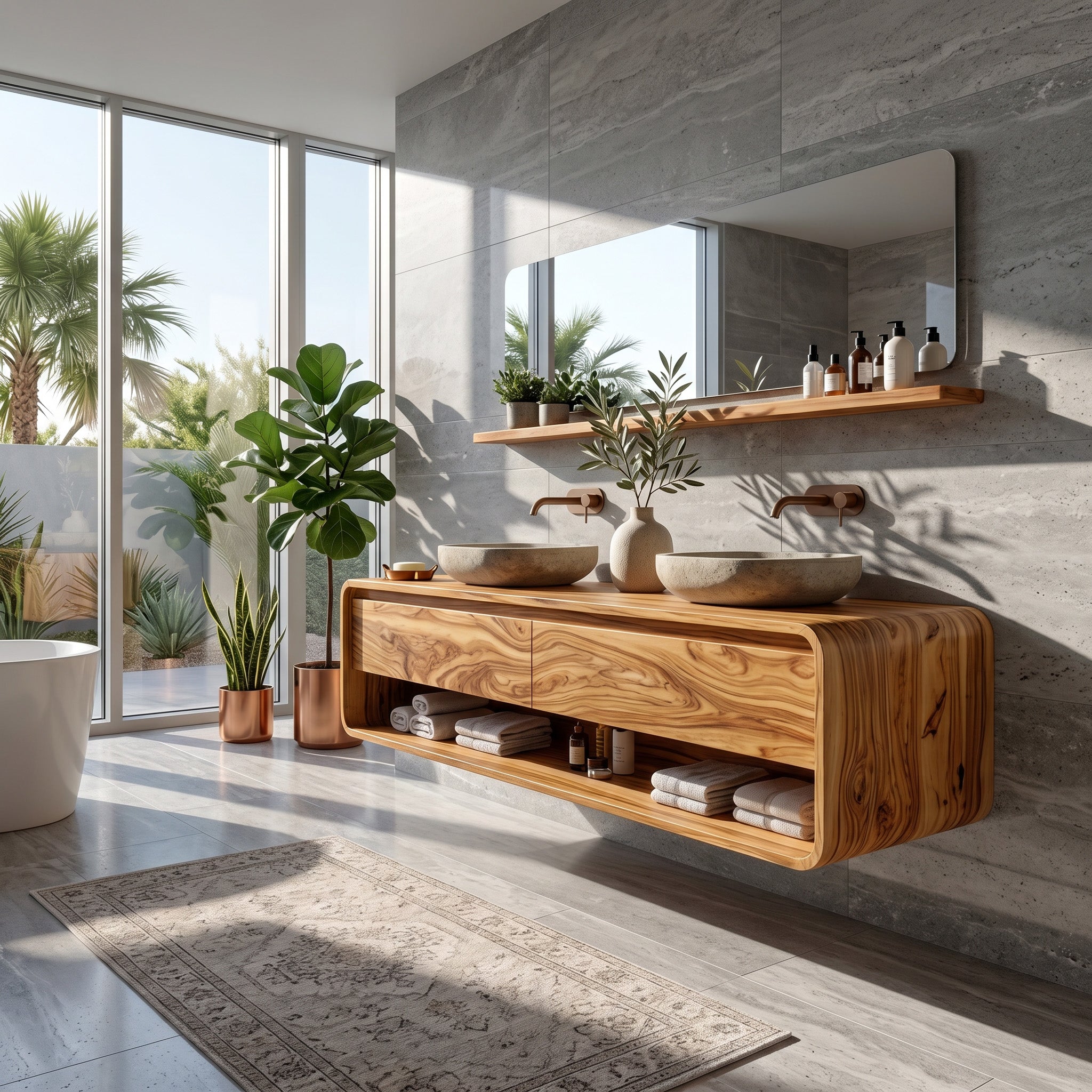 Minimalist Floating Wood Bathroom Vanity For Bathroom Areas RTTHHNBRV009