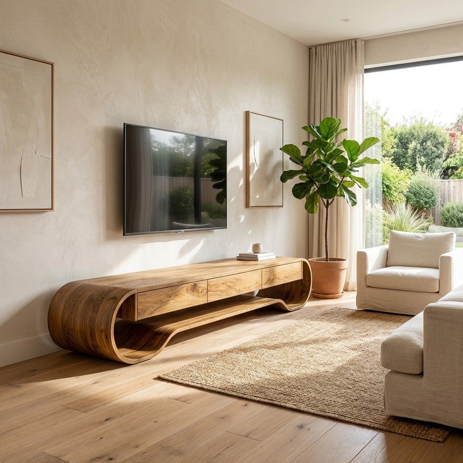 Sculpted Curved Media Console With Storage For Living Room RTTHHNTVC048