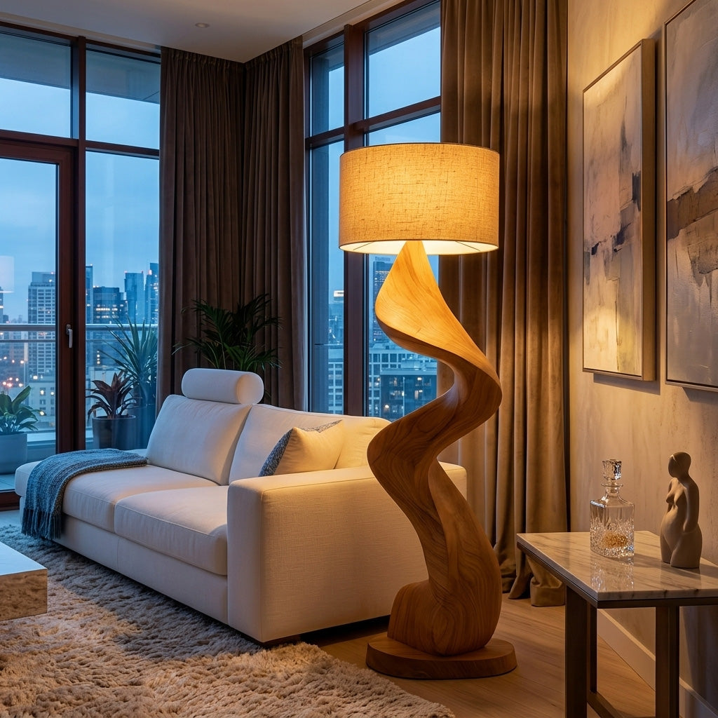 Modern Natural Wood Sculptural Floor Lamp For Living Room Decor RTTHHNLAM068
