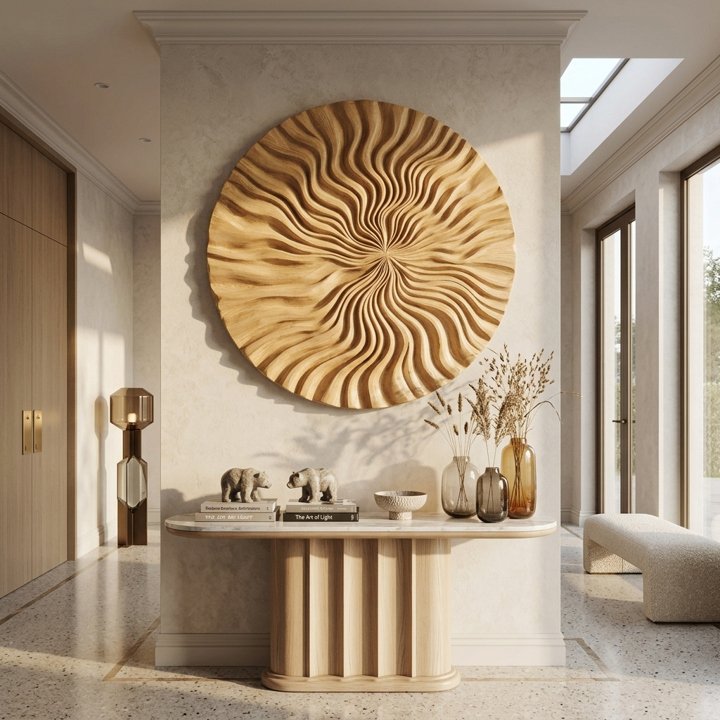 Round Wall Art With Wave Design For Entryway SITHTTWA023