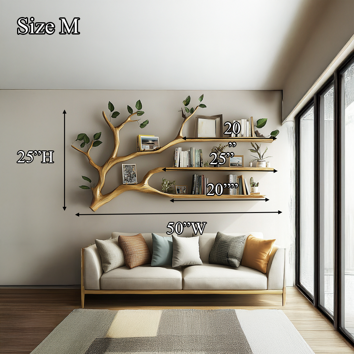 Rustic Wall Mounted Tree Bookshelf Living Room Or Bedroom SINLSATBS032