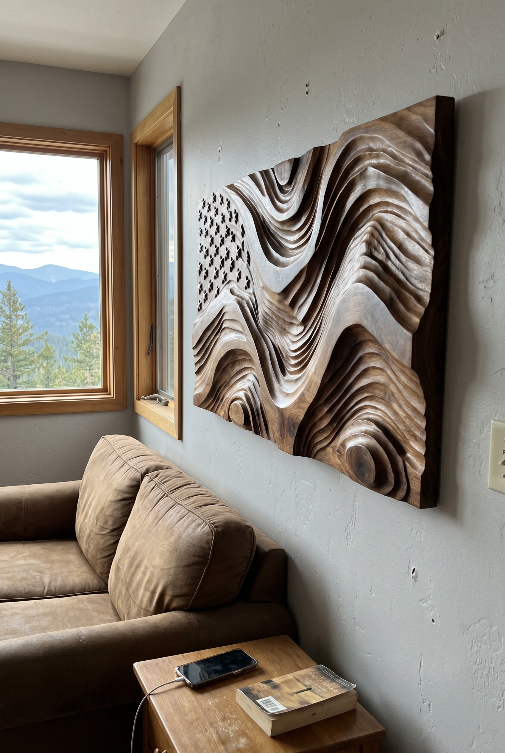 Rustic American Flag Wall Panel With Wave Relief For Living Room SILDTTRWA159