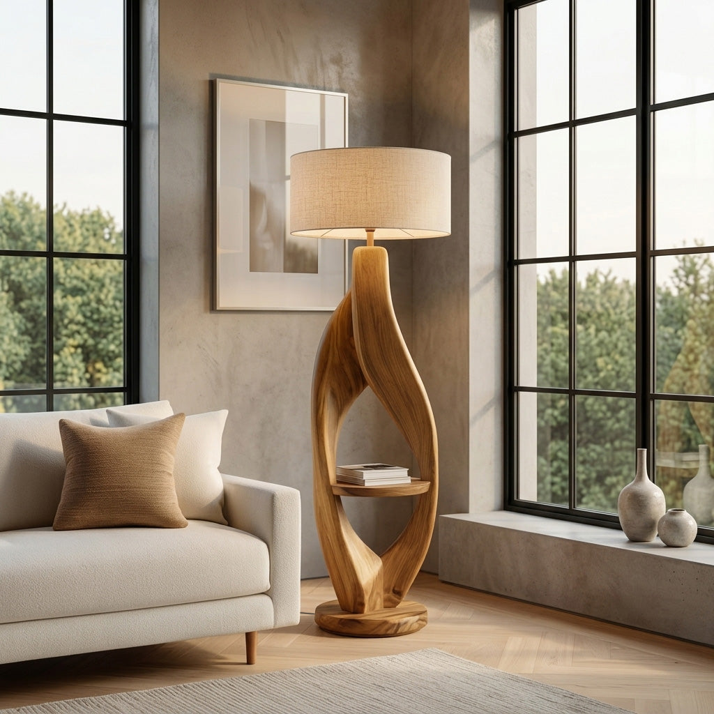 Organic Style Floor Lamp Natural Wood For Living Decor RTTHHNLAM076