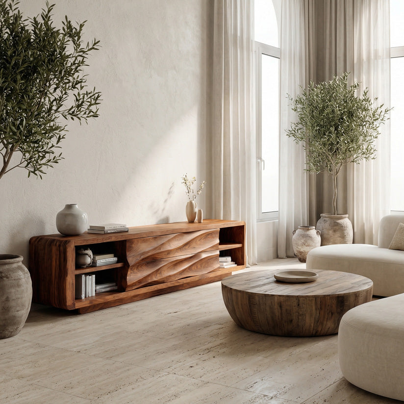 Quiet Luxury Low Sculpted Sideboard For Living Room RTTHHNSD024
