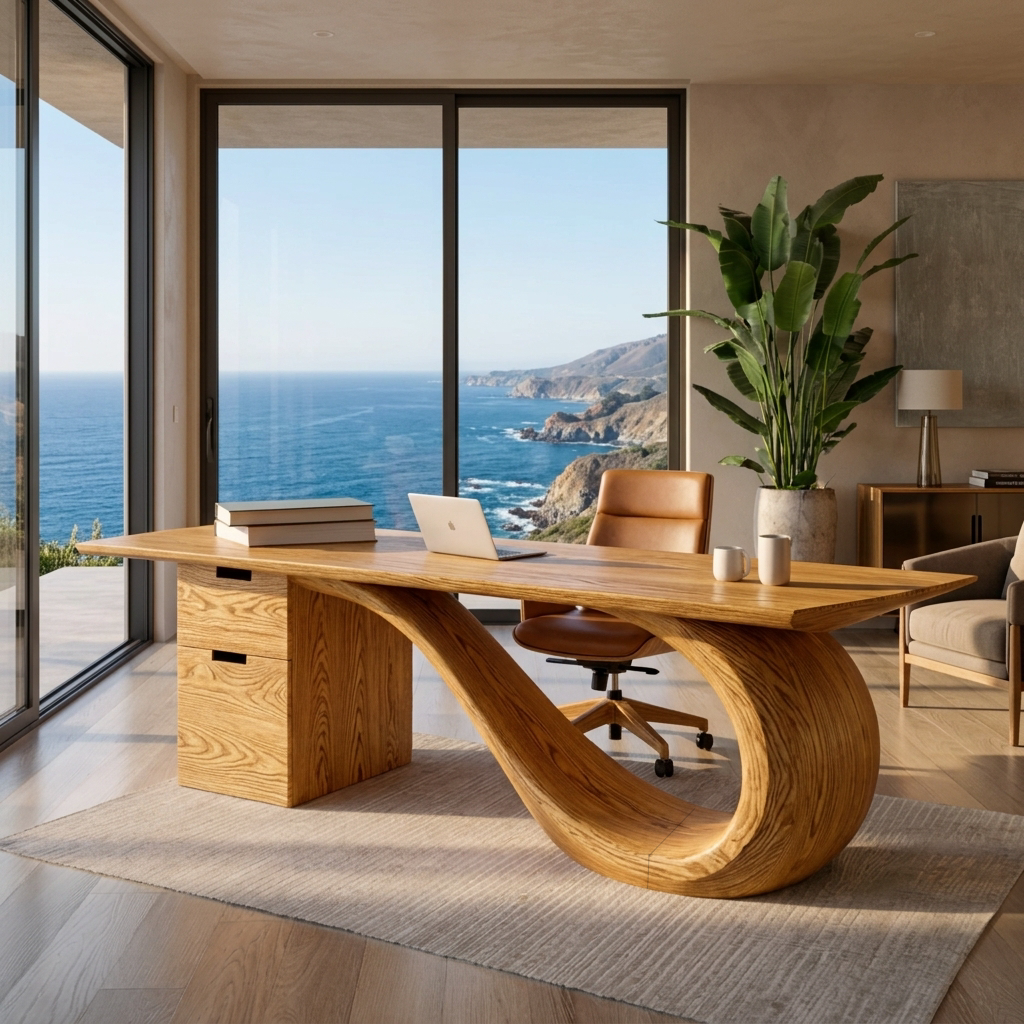 Modern Wooden Desk With Curved Base For Office RTTHTTDE075