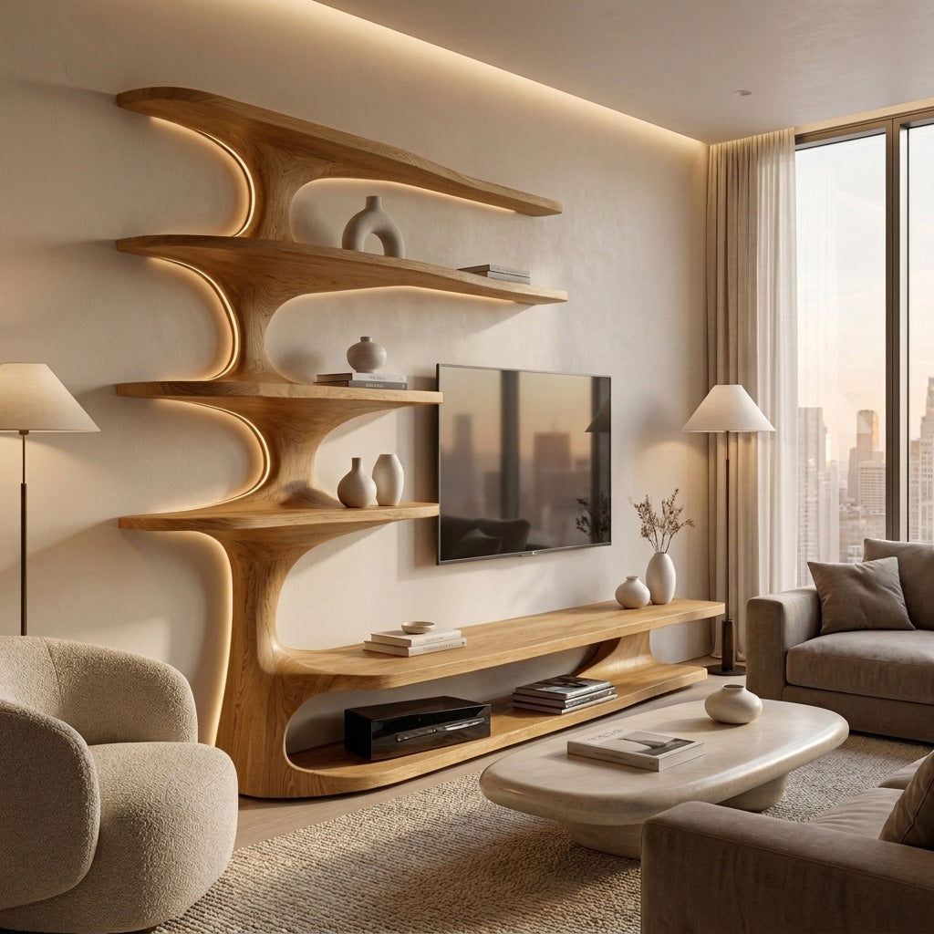 Modern Natural Wood TV Console With Shelving For Living RTTHHNTVC100